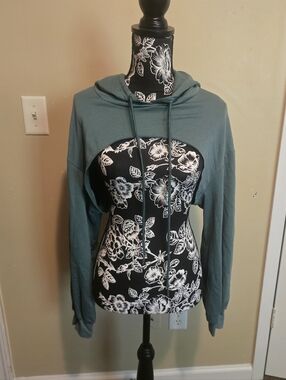 SHEIN Teal Cropped Drawstring Hoodie